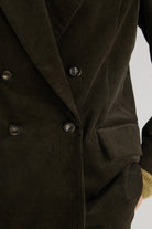 Yerse Cord Double-Breasted Straight Blazer - Olive
