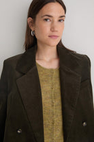 Yerse Cord Double-Breasted Straight Blazer - Olive