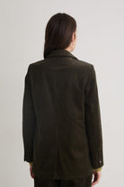 Yerse Cord Double-Breasted Straight Blazer - Olive