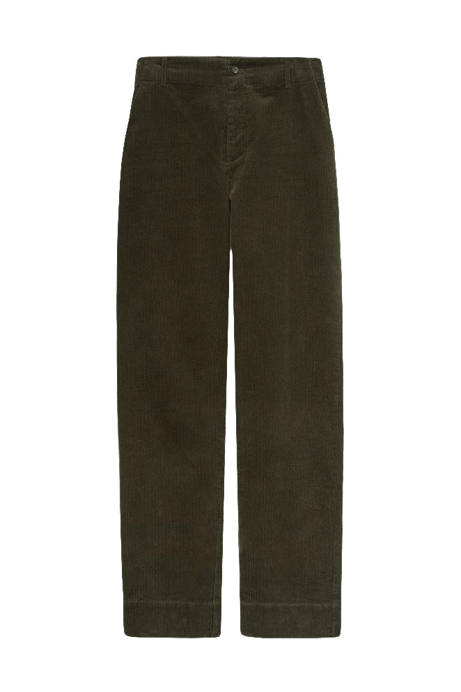Yerse Cord Straight Trousers - Olive