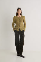 Yerse Cord Straight Trousers - Olive