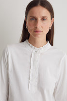 Yerse Cotton Jersey Top with Ruffles - White