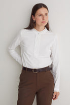 Yerse Cotton Jersey Top with Ruffles - White