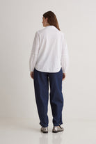 Yerse Cotton Shirt with Decorative Stitching - White