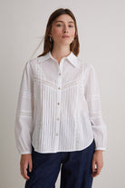 Yerse Cotton Shirt with Decorative Stitching - White