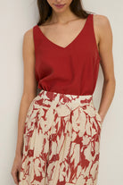 Yerse Floral Printed Midi Skirt - Dark Red