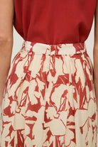 Yerse Floral Printed Midi Skirt - Dark Red