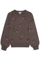 Yerse Flower Embroidered Wool Blend Jumper - Stone/Maroon