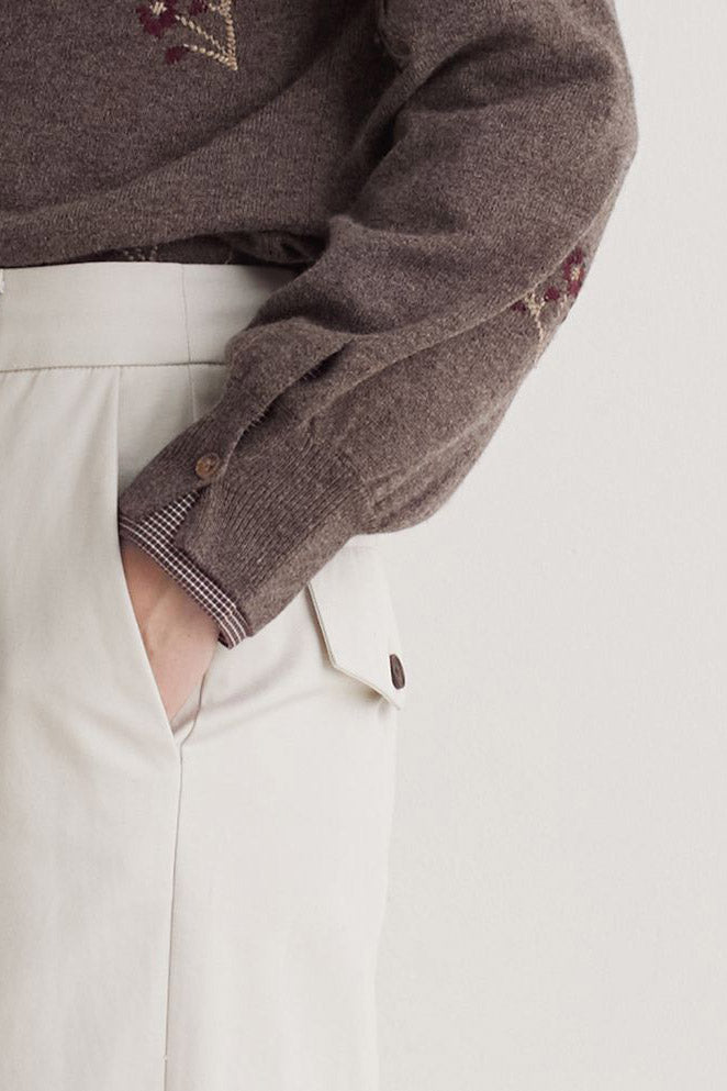 Yerse Flower Embroidered Wool Blend Jumper - Stone/Maroon