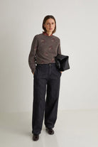 Yerse Flower Embroidered Wool Blend Jumper - Stone/Maroon