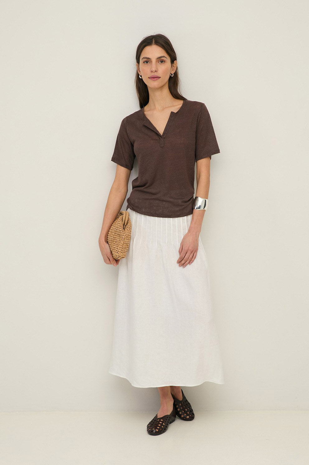 Yerse Hemp Midi Skirt - White