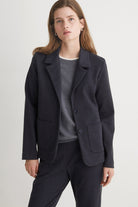 Yerse Jacquard Check Knit Blazer - Navy