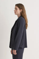 Yerse Jacquard Check Knit Blazer - Navy