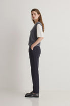 Yerse Jacquard Check Straight Trousers - Navy/Brown