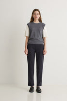 Yerse Jacquard Check Straight Trousers - Navy/Brown