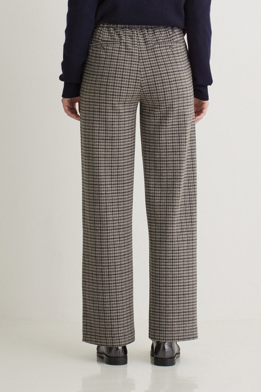 Yerse Jacquard Check Wide Leg Trousers - Grey