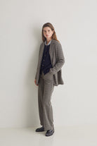 Yerse Jacquard Check Wide Leg Trousers - Grey