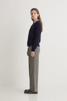 Yerse Jacquard Check Wide Leg Trousers - Grey