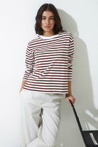 Yerse Jersey Stripe Sweatshirt - Maroon/White