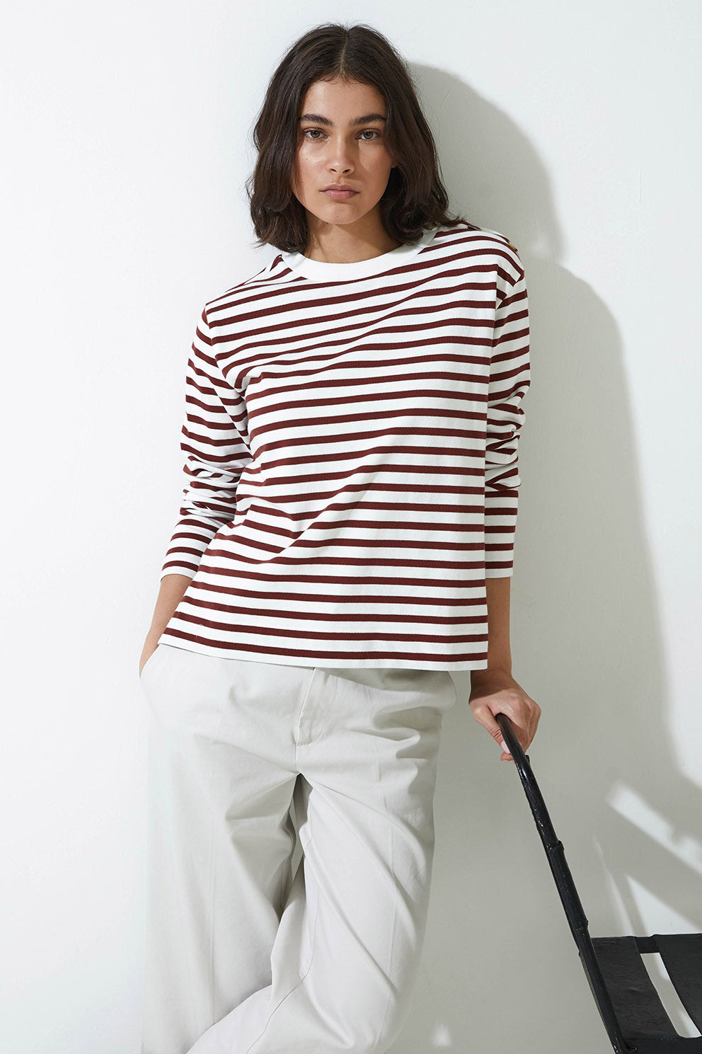 Yerse Jersey Stripe Sweatshirt - Maroon/White