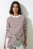 Yerse Jersey Stripe Sweatshirt - Maroon/White