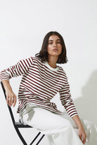 Yerse Jersey Stripe Sweatshirt - Maroon/White