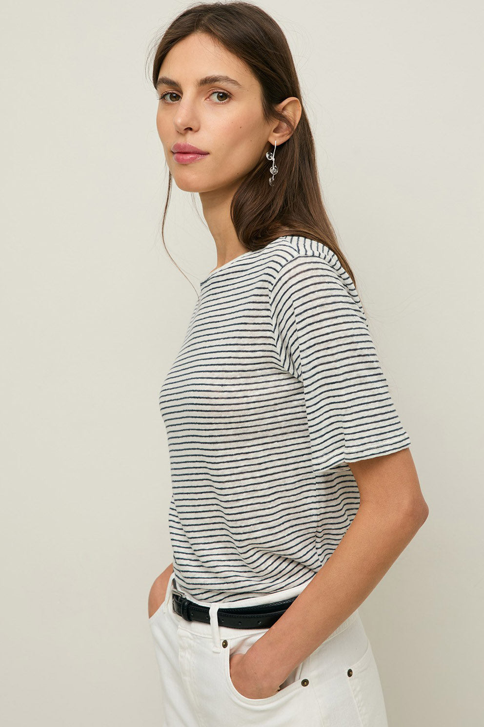 Yerse Linen T-Shirt - Navy Crudo