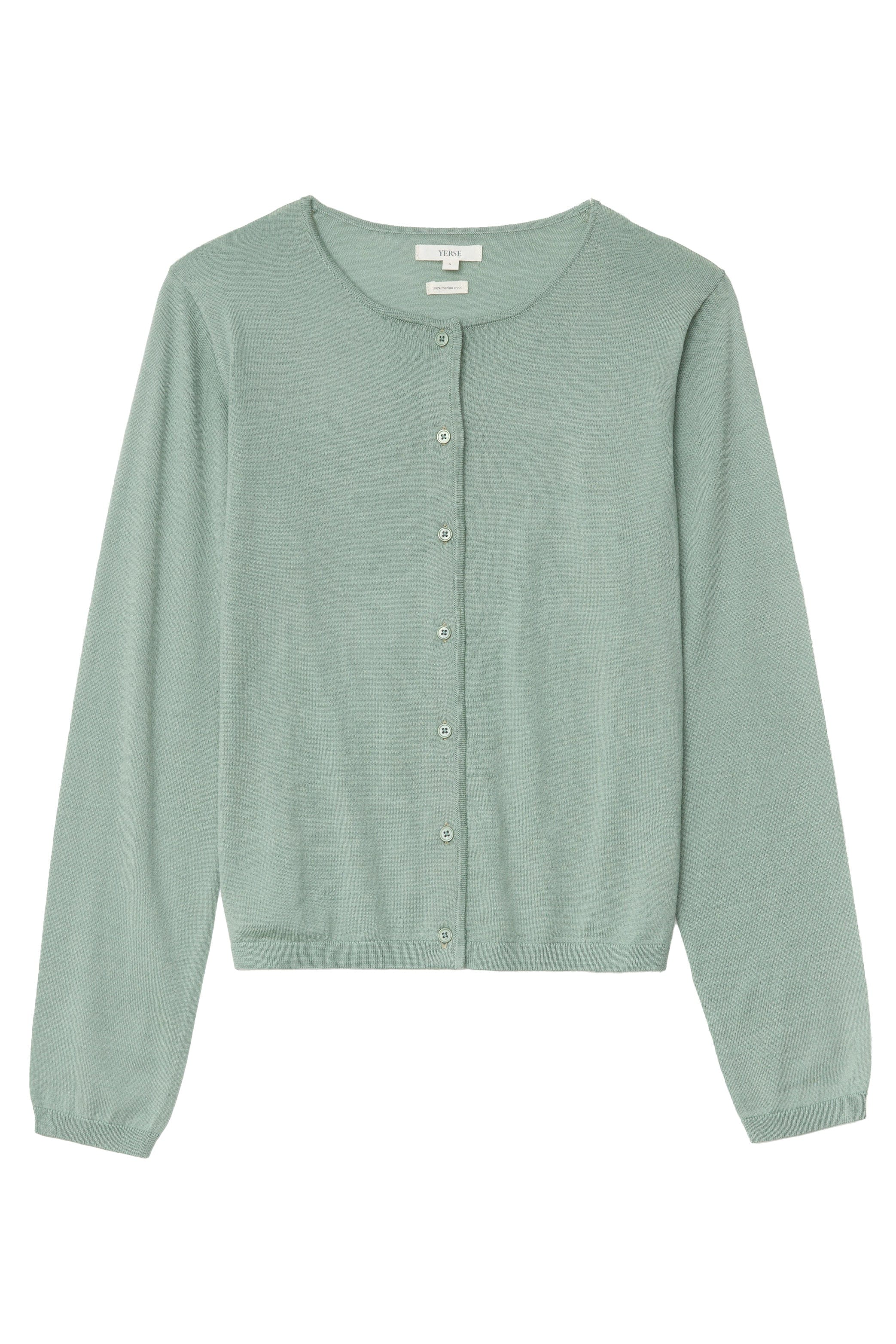 Yerse Maria Superfine Merino Wool Cardigan - Greenish Green