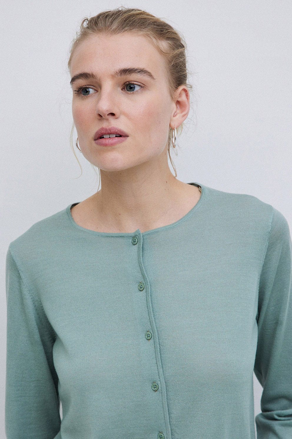 Yerse Maria Superfine Merino Wool Cardigan - Greenish Green