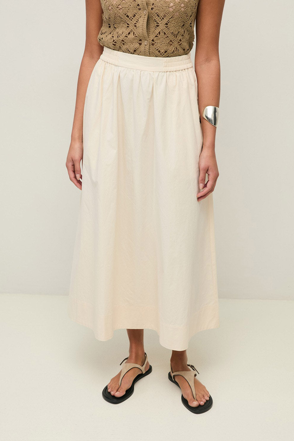 Yerse Midi Poplin Skirt - Ecru