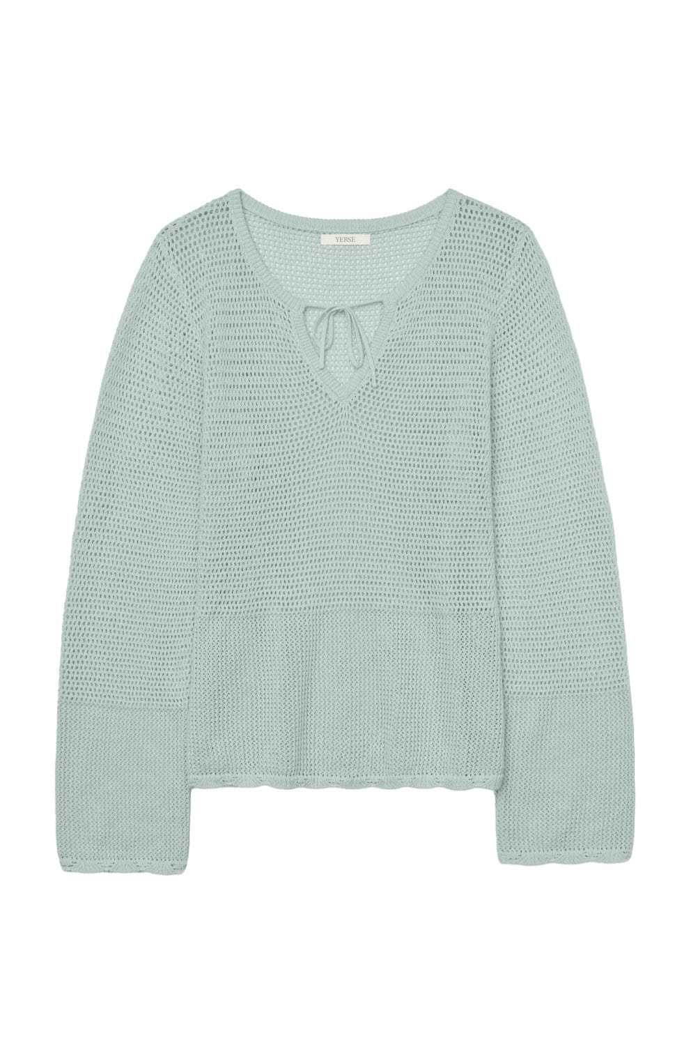 Yerse Net Cotton Openwork Tie Detail Knit - Verde Claro