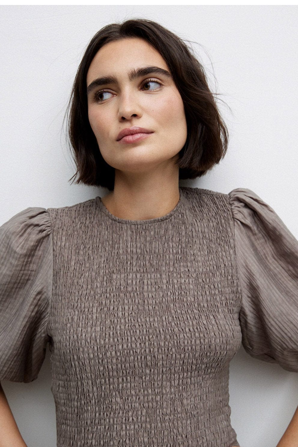 Yerse Procida Shirred Detail Midi Dress - Kaki