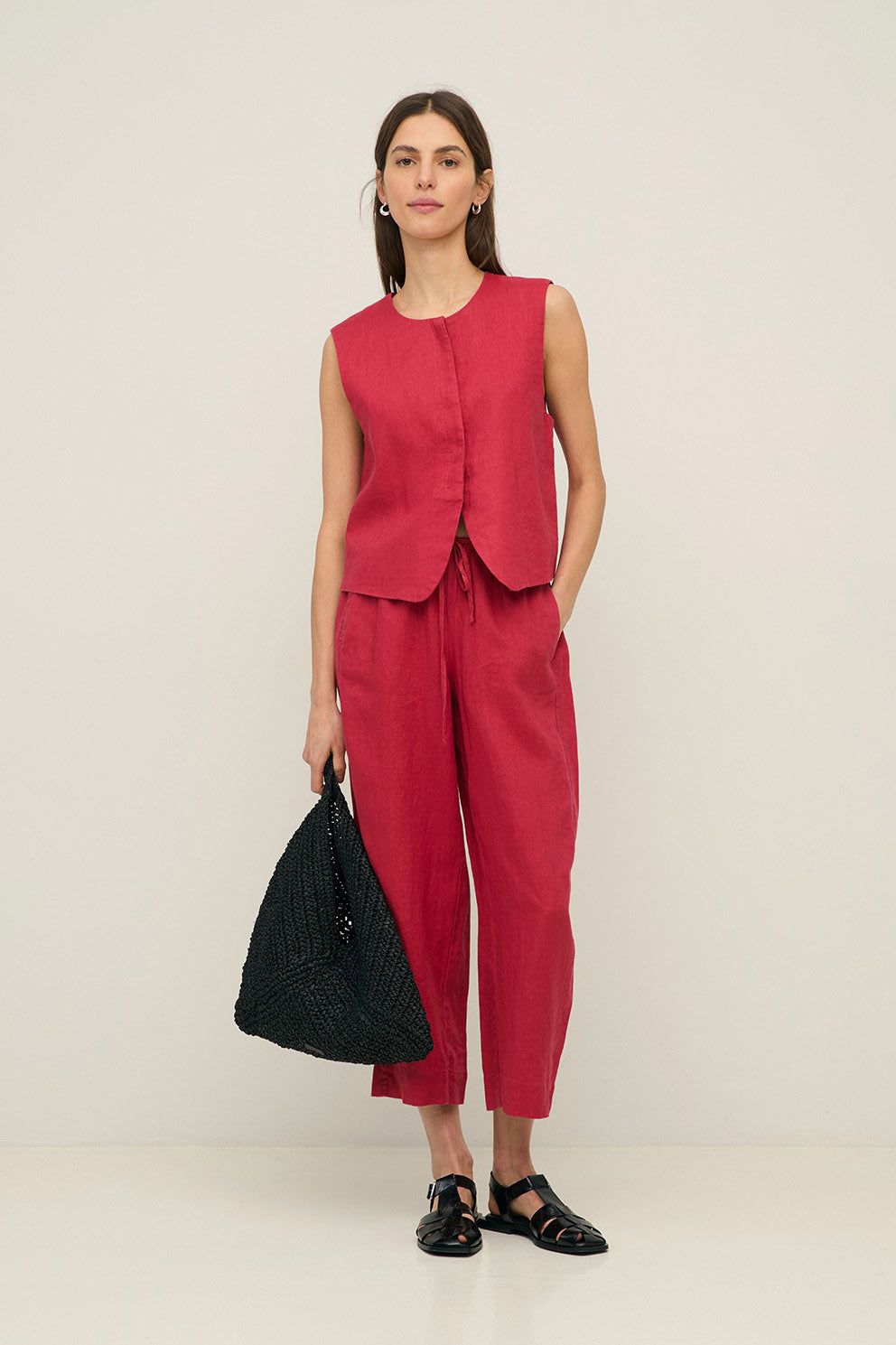 Yerse Pure Linen Trousers - Raspberry
