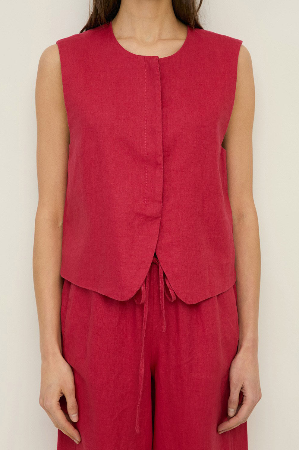 Yerse Pure Linen Vest - Raspberry