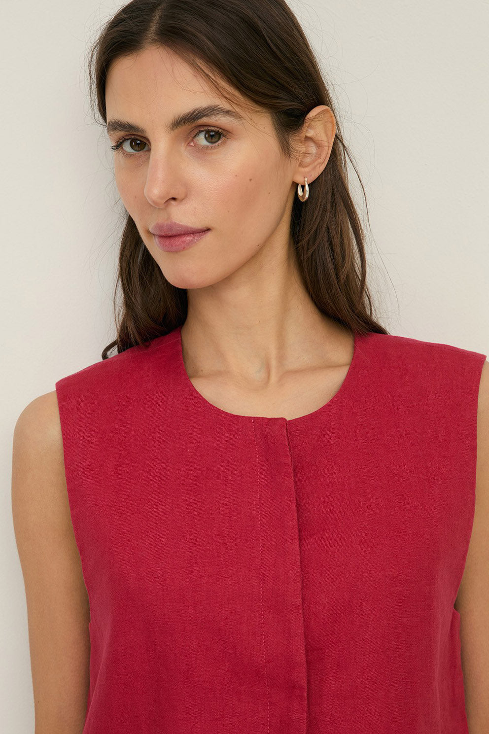 Yerse Pure Linen Vest - Raspberry