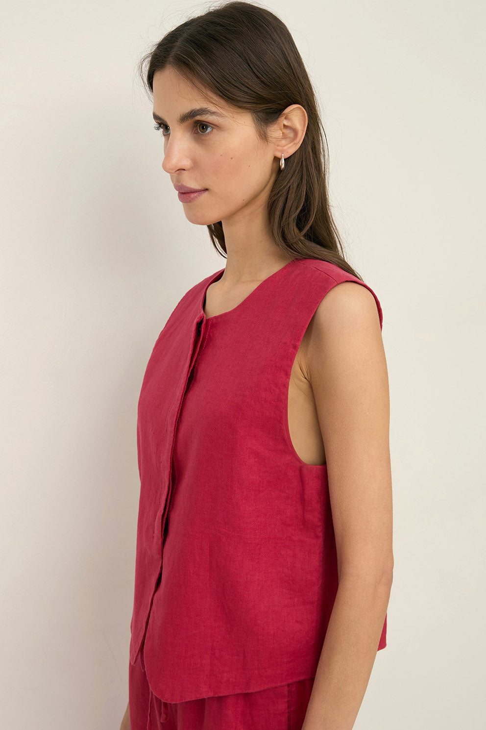 Yerse Pure Linen Vest - Raspberry