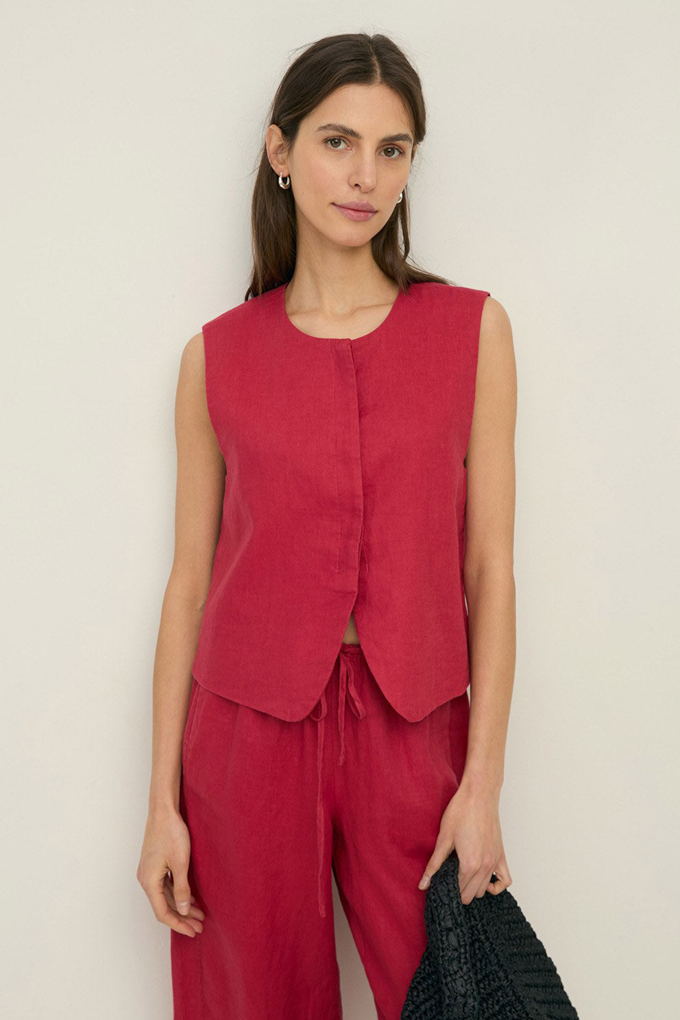 Yerse Pure Linen Vest - Raspberry
