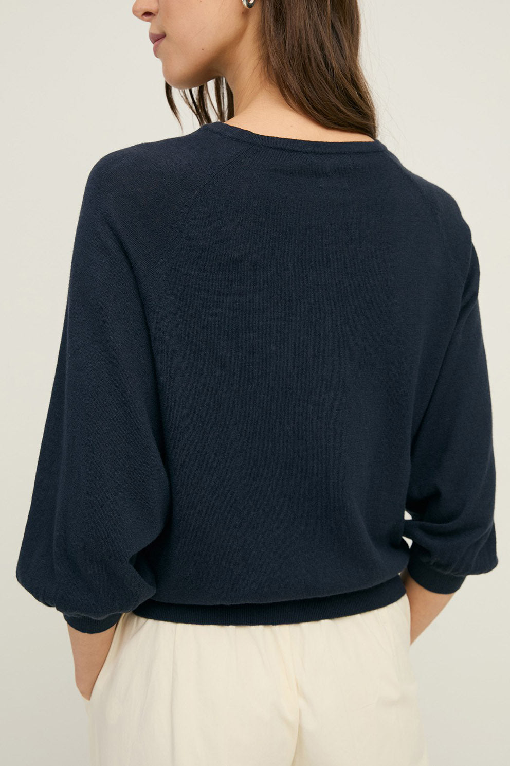 Yerse Round Neck Cardigan - Navy
