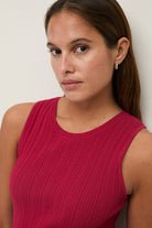 Yerse Shirred Detail Midi Dress - Raspberry