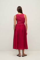 Yerse Shirred Detail Midi Dress - Raspberry