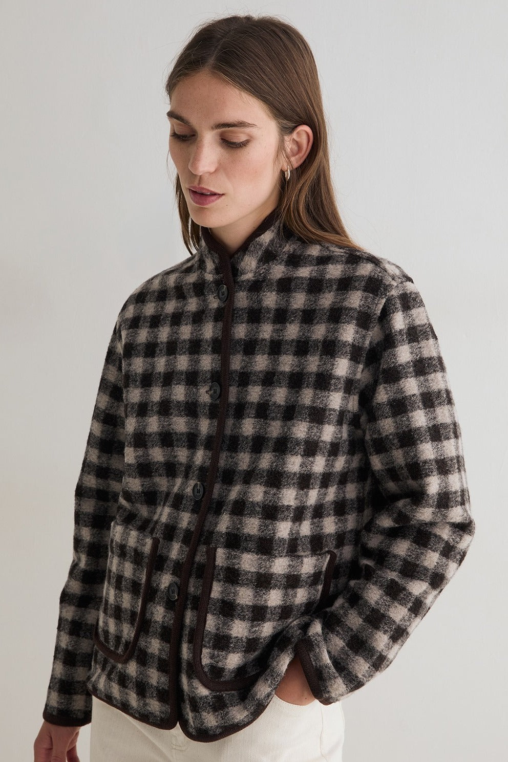 Yerse Short Boiled Wool Coat - Checks