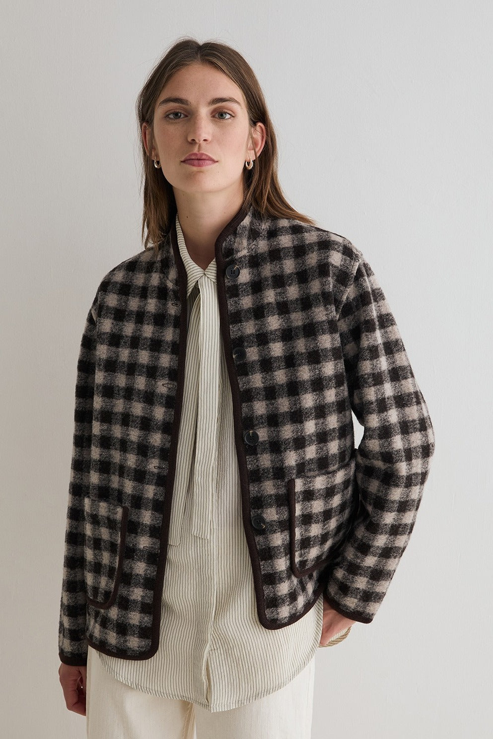 Yerse Short Boiled Wool Coat - Checks