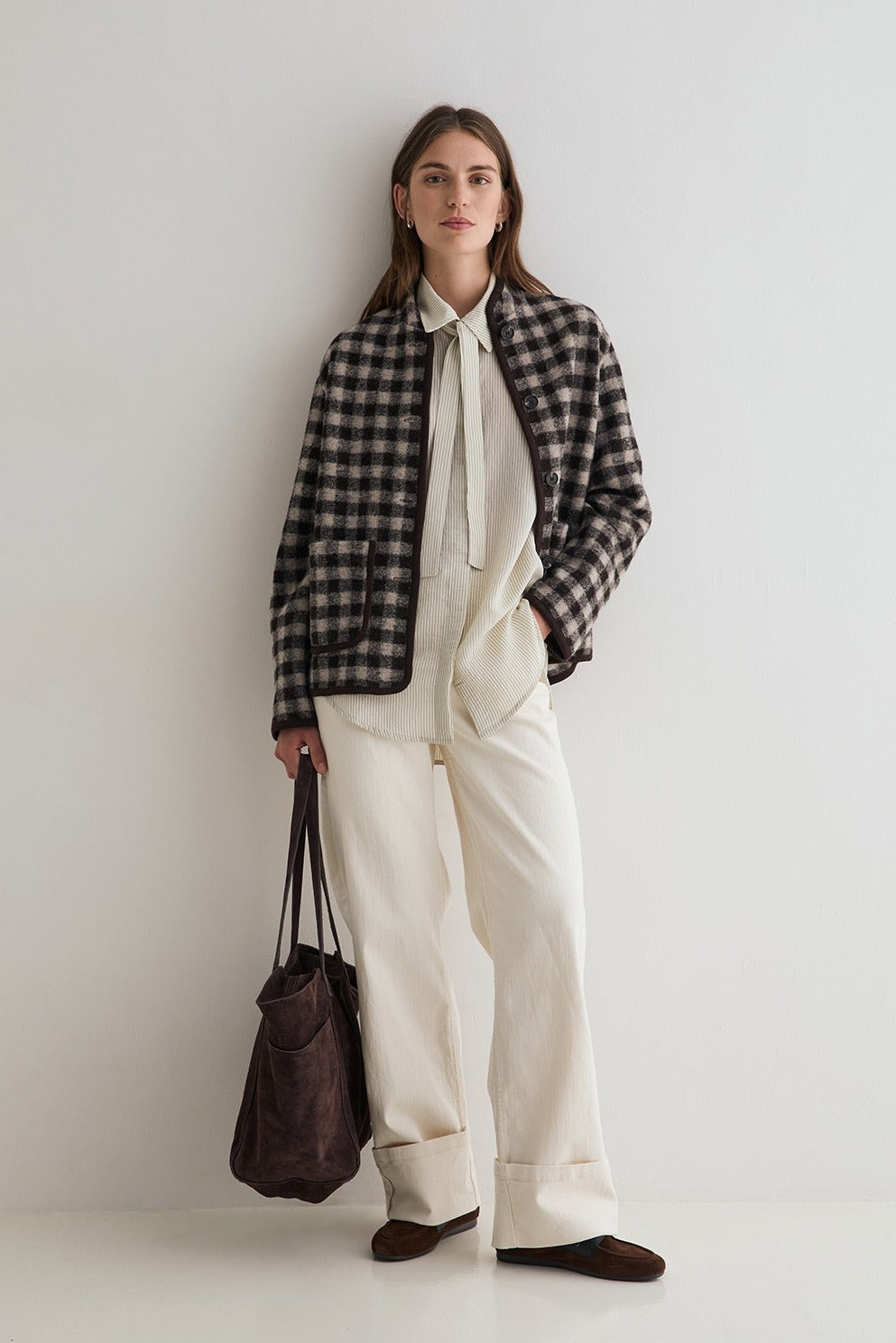 Yerse Short Boiled Wool Coat - Checks
