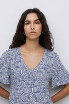 Yerse Stella Ecovero Viscose Geometric Print Midi Dress - Geometric