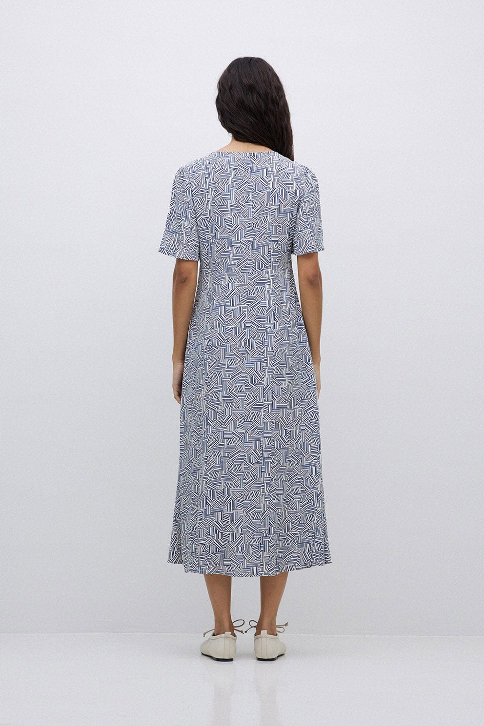 Yerse Stella Ecovero Viscose Geometric Print Midi Dress - Geometric