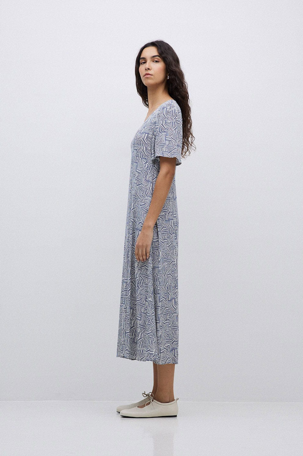 Yerse Stella Ecovero Viscose Geometric Print Midi Dress - Geometric