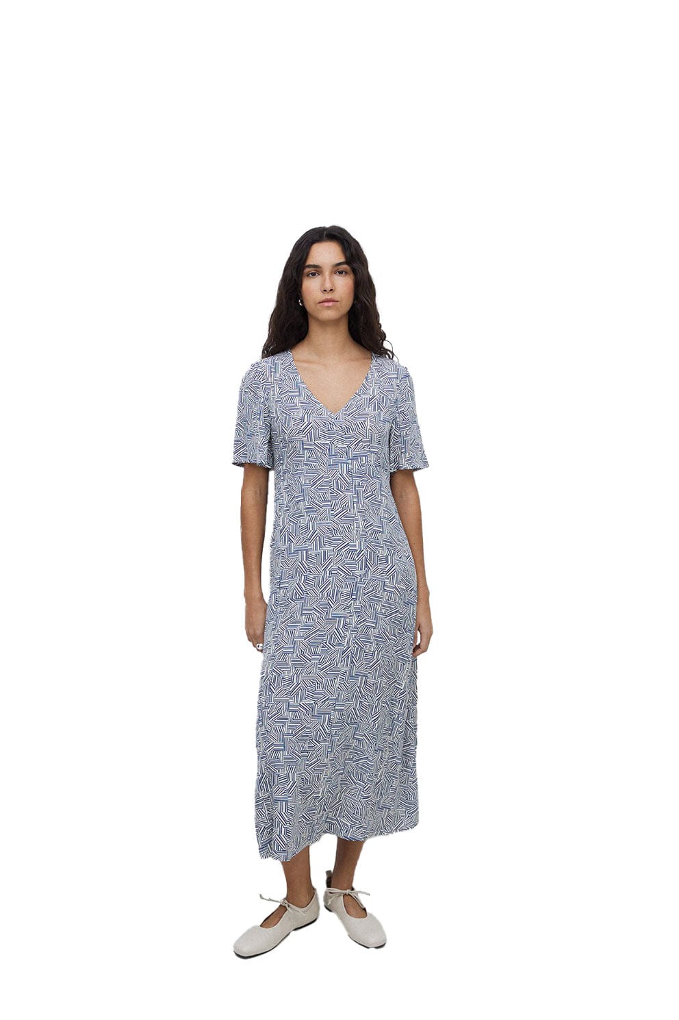 Yerse Stella Ecovero Viscose Geometric Print Midi Dress - Geometric