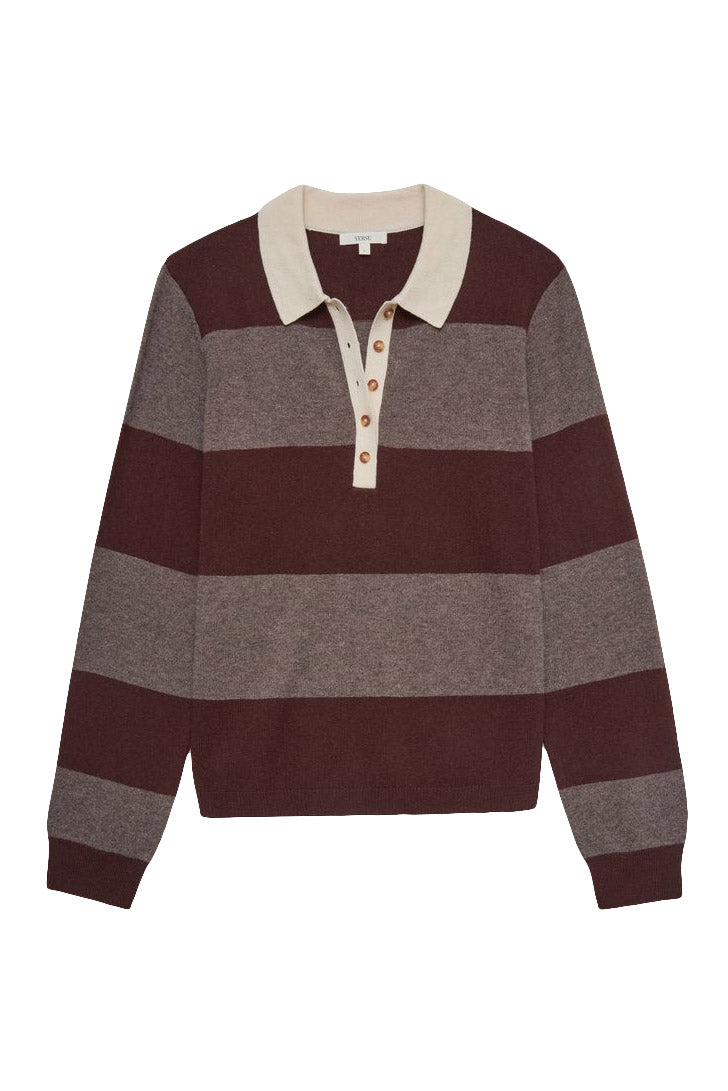 Yerse Stripe Collared Wool Blend Jumper - Maroon/Mole