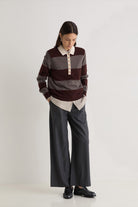 Yerse Stripe Collared Wool Blend Jumper - Maroon/Mole
