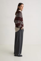 Yerse Stripe Collared Wool Blend Jumper - Maroon/Mole